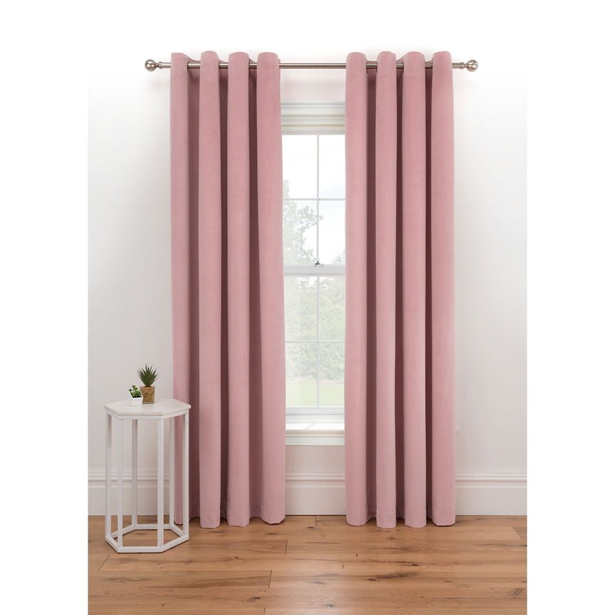 George Home Pink Matt Velvet Lined Eyelet Curtains