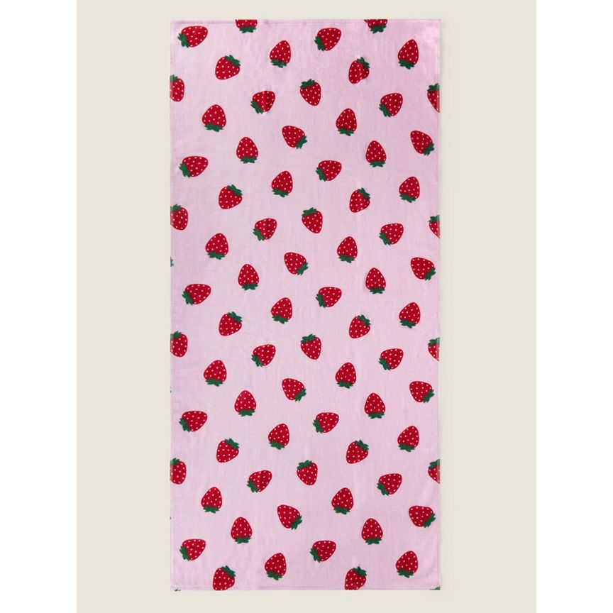 George Home Pink & Red Strawberry Printed Cotton Towel