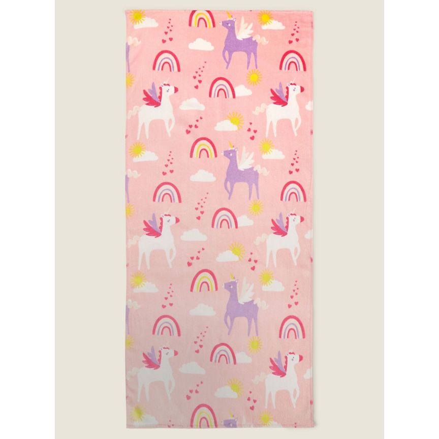 George Home Pink Unicorn Print Cotton Beach Towel