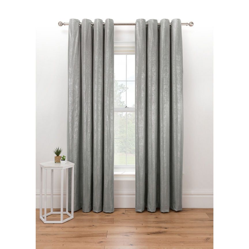 George Home Silver Shimmer Velvet Lined Eyelet Curtains