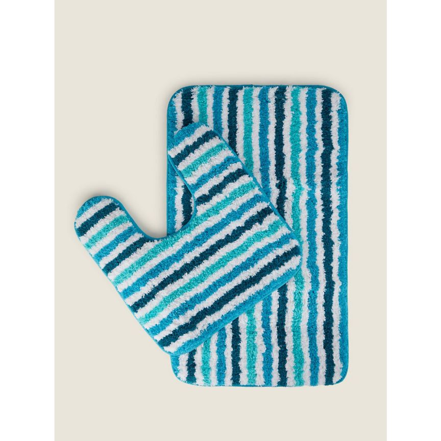 George Home Turquoise and Aqua Stripe Bath and Pedestal Mat Set