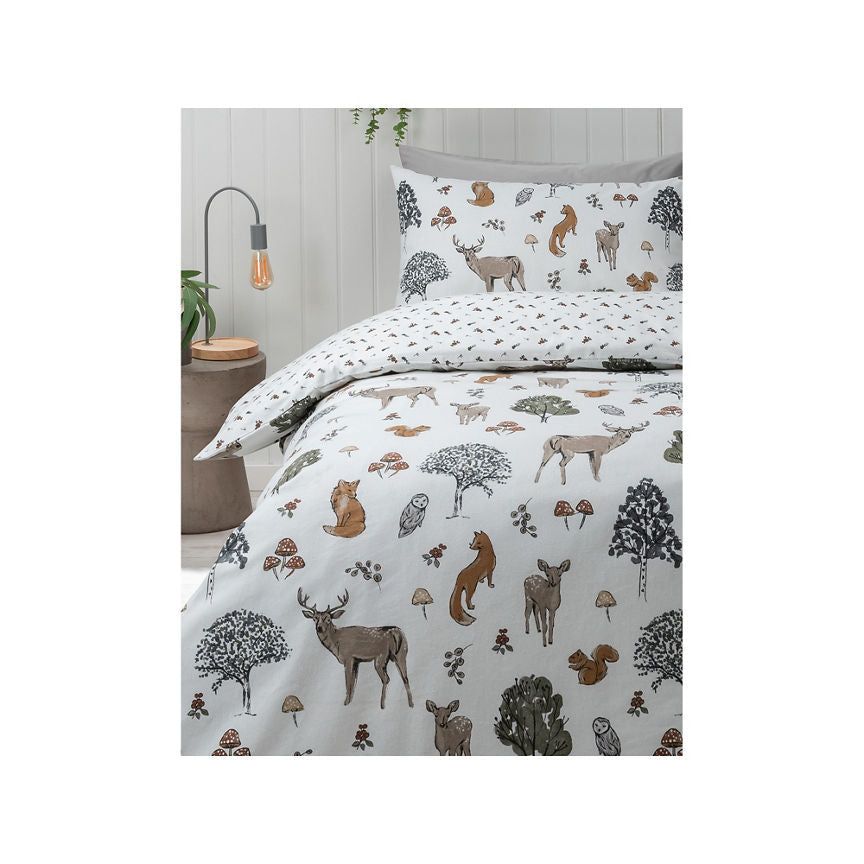 George Home Watercolour Woodland Brushed Duvet Set - Double