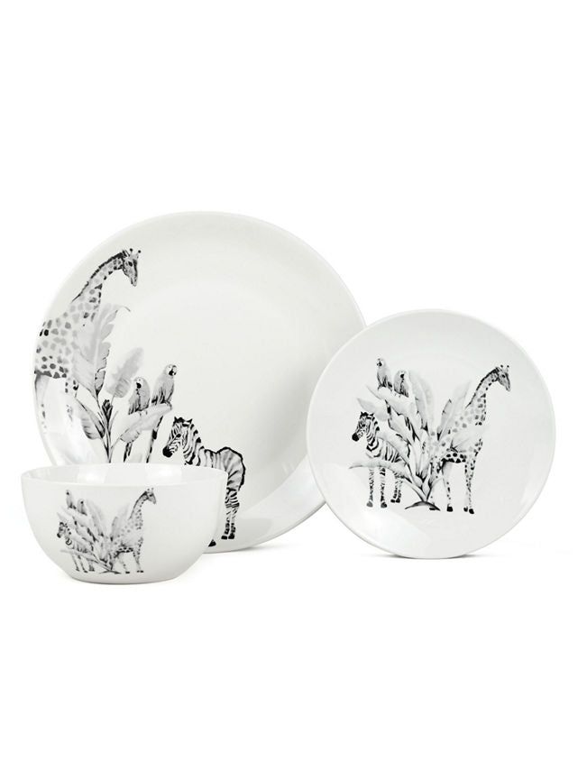 George Home White &amp;amp; Black Jungle Dinner Set - 12 Piece