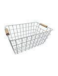 George Home White Wire Storage Basket with Wood Handle