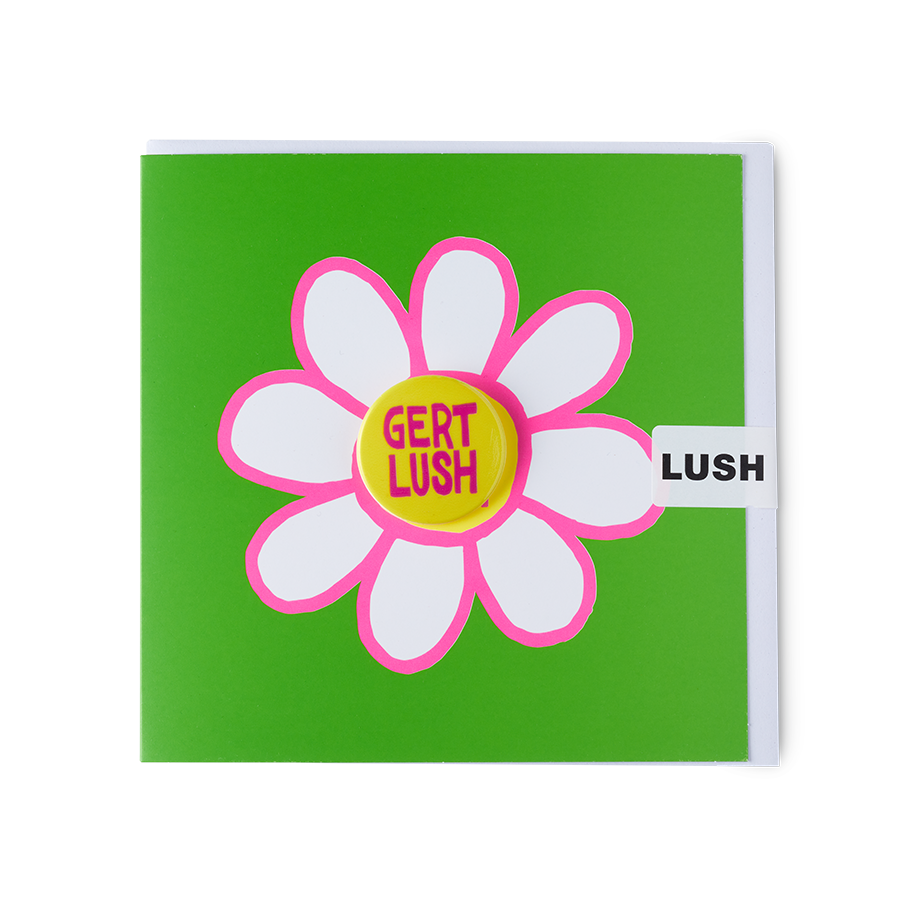 Lush Gert Lush greetings card with pin badge (British brand)