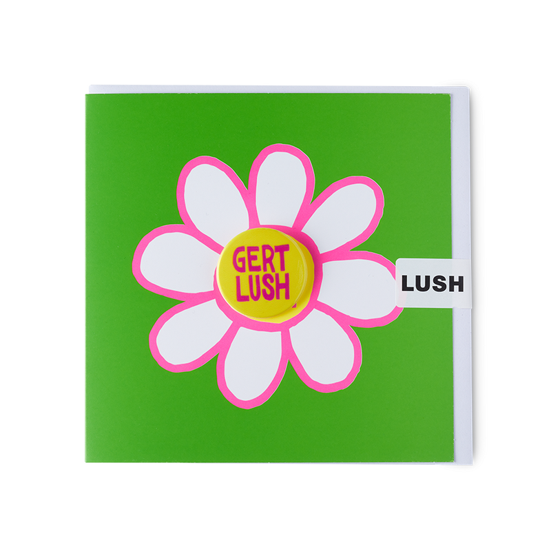 Lush Gert Lush greetings card with pin badge (British brand)