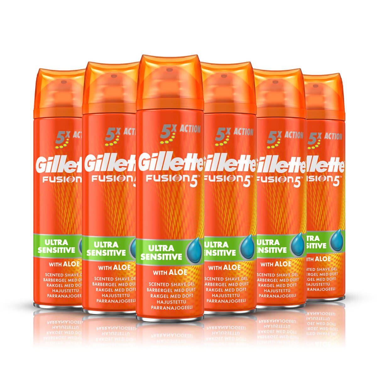 Gillette Fusion5 Ultra Sensitive férfi borotvagél, 6 x 200 ml