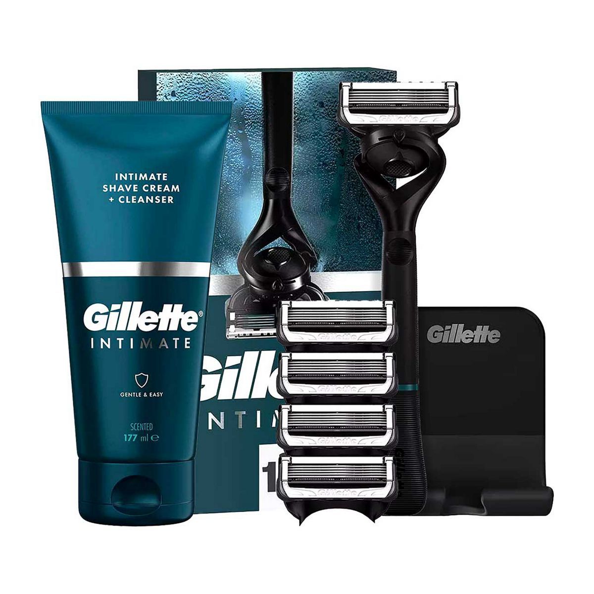 Gillette intim férfi csomag – borotva, penge utántöltő és amp; Intim borotválkozó krém és tisztító