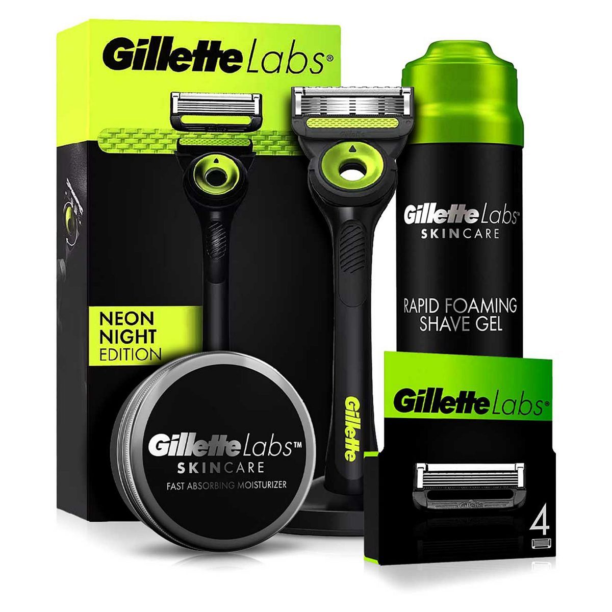 Gillette Labs 5 Months Razor with Exfoliating Bar Bundle With Moisturiser, Black &amp;amp; Gold Edition