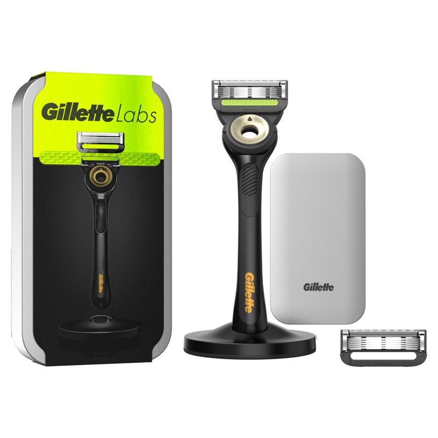 Gillette Labs barberhøvel med eksfolierende stang, reiseveske - 2 blader