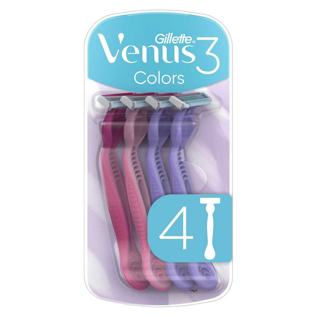 Gillette Venus 3 Colors Disposable Razors, Pack Of 4