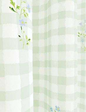 Gingham Floral Pencil Pleat Blackout Curtains - Green Mix, W117Cm Drop 137Cm Default Title