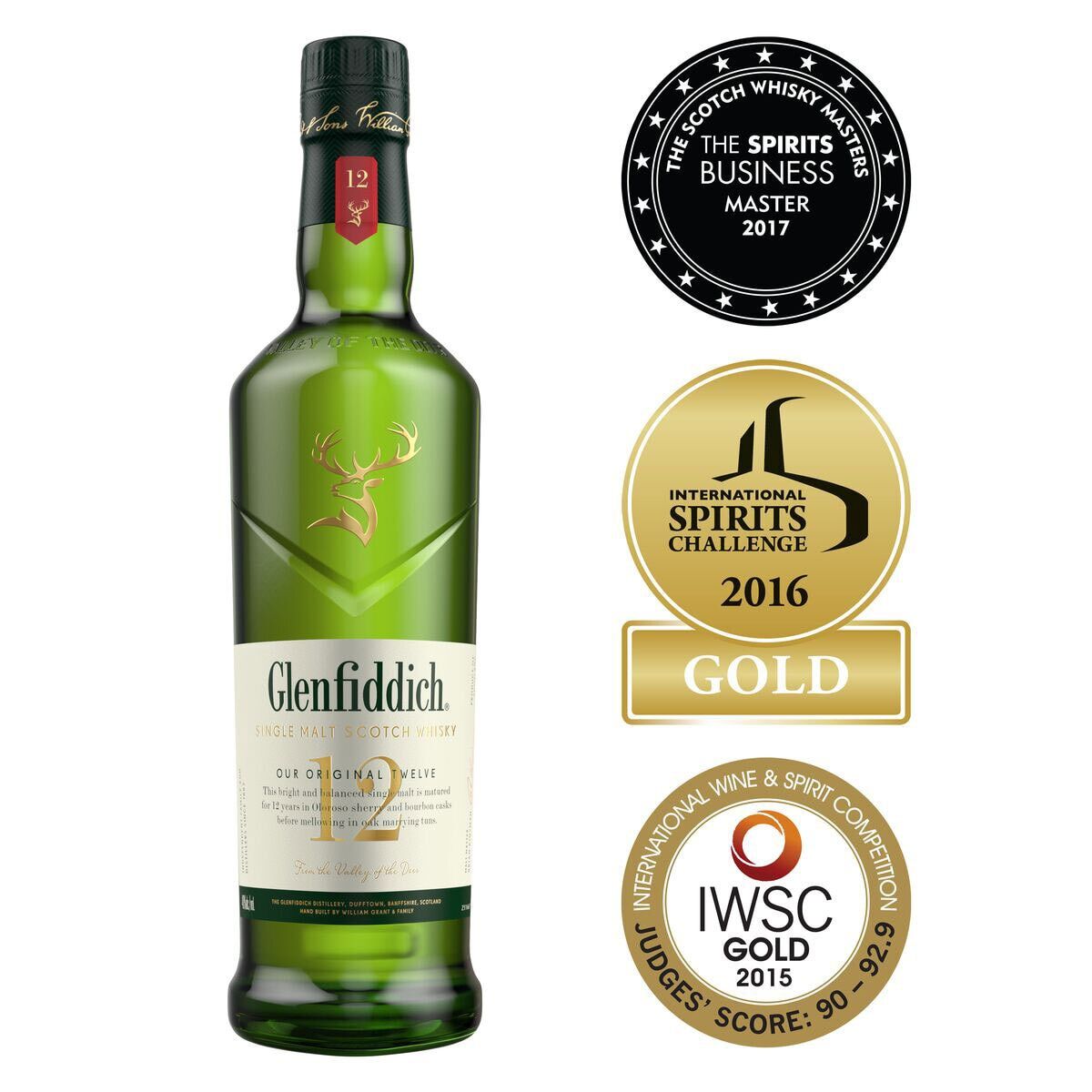 Glenfiddich 12 Year Old Single Malt Whisky, 70cl