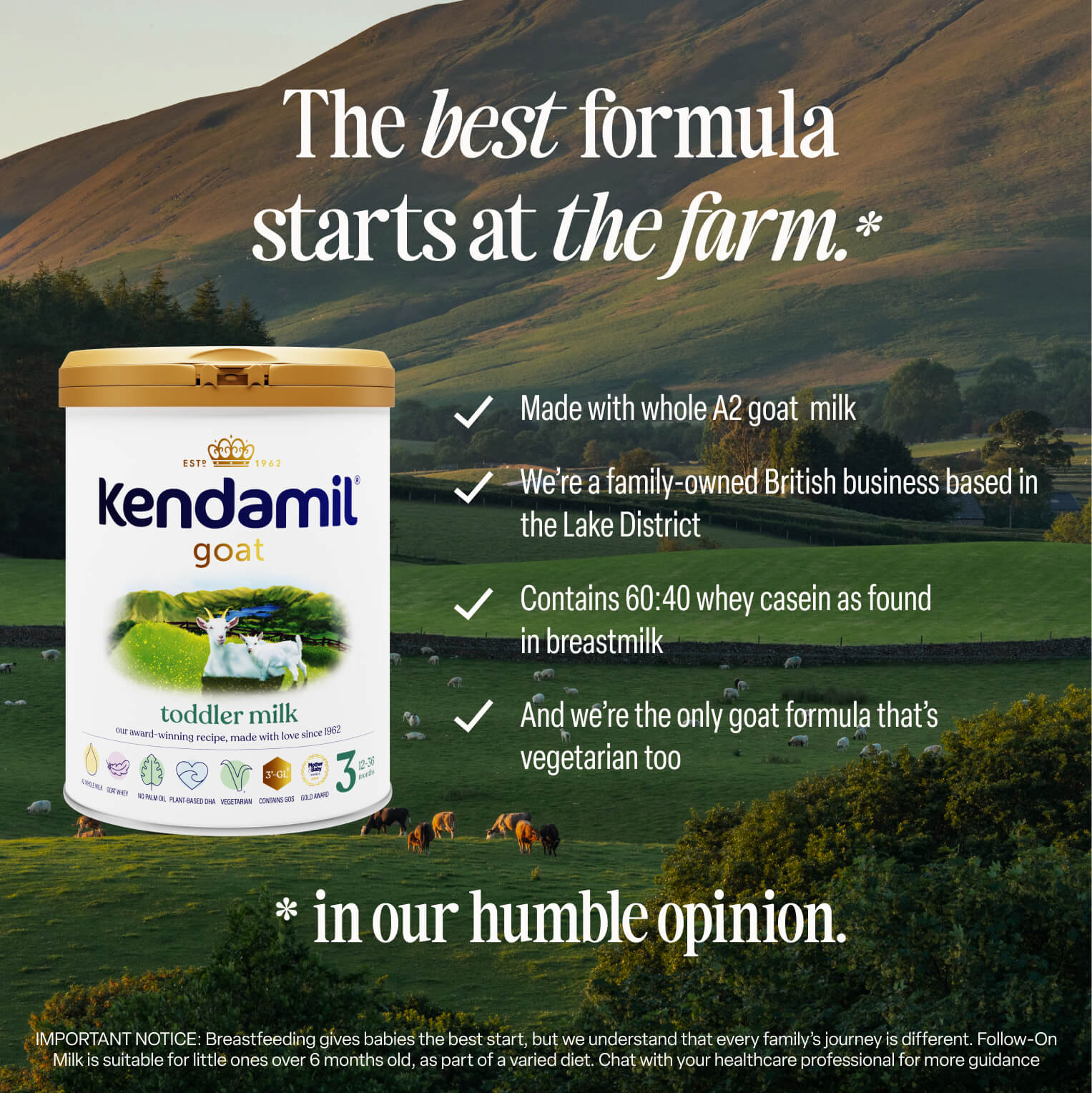 Kendamil goat toddler milk with whole A2 goat milk (British brand)