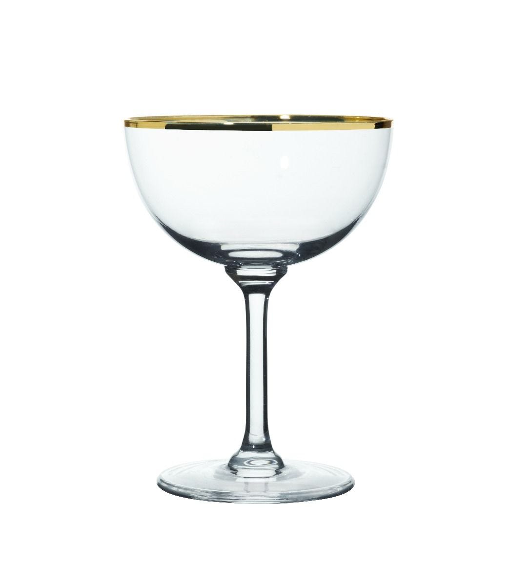 The Vintage List gold rim champagne saucers, imported from the UK