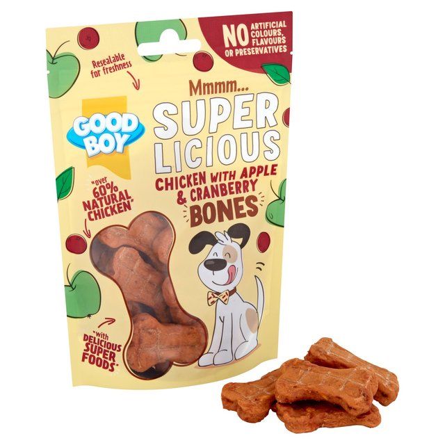 Good Boy Superlicious Chicken Apple & Cranberry Bone Dog Treats   100g