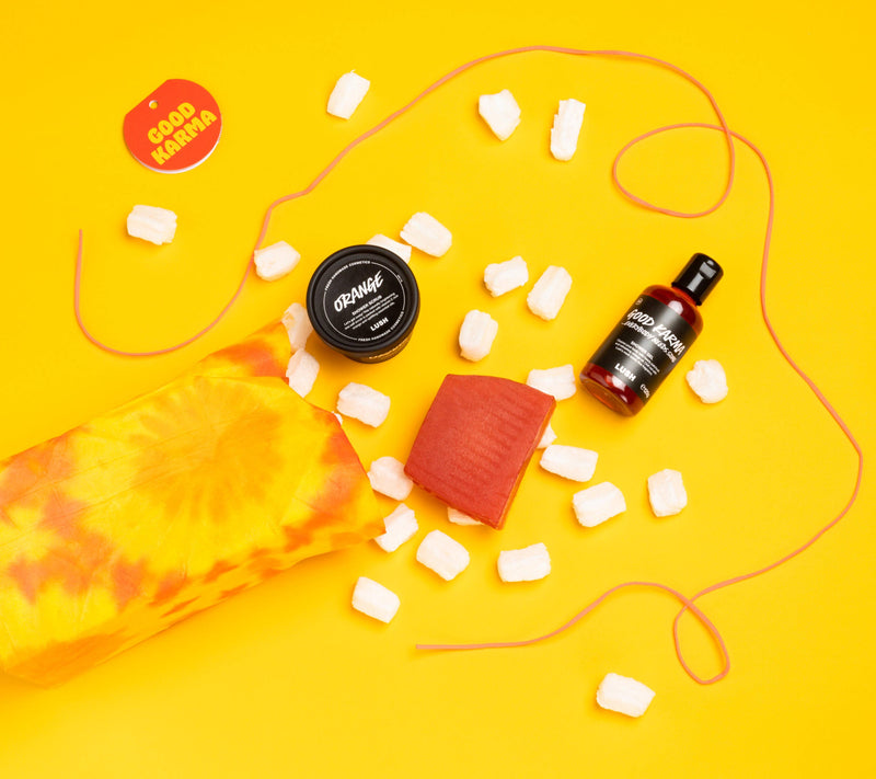 Lush Good Karma gift set, shower gel, scrub and soap (British brand)
