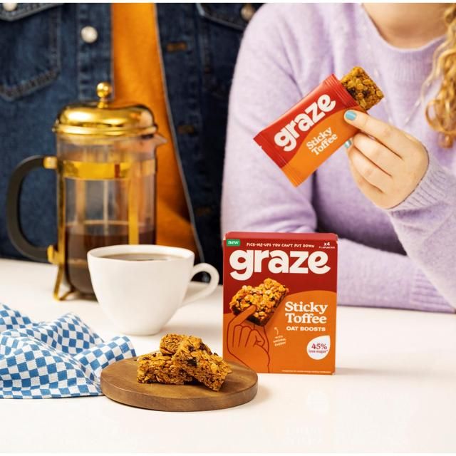 Graze Vegan Sticky Toffee Oat Boosts Snack Bars   4 per pack