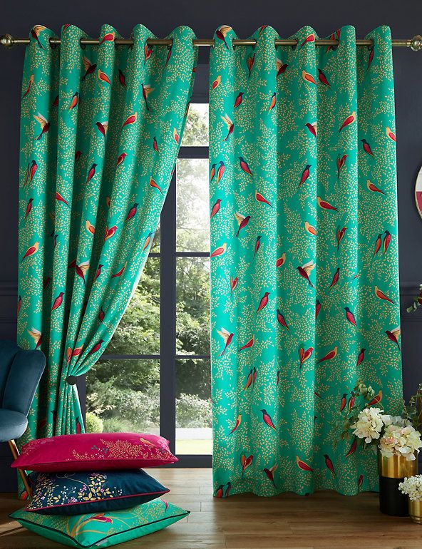 Green Birds Eyelet Curtains - Multi, W229Cm Drop 229Cm Default Title