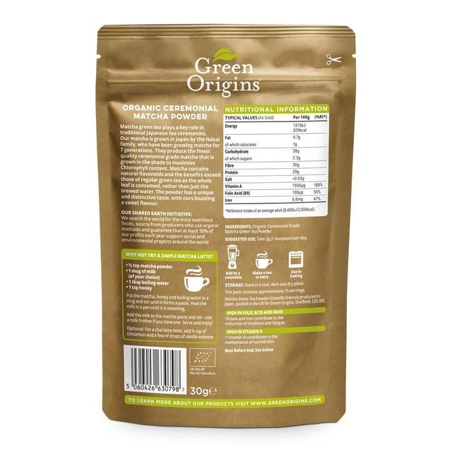 Green Origins Organic Japanese Ceremonial Matcha Green Tea Powder   30g