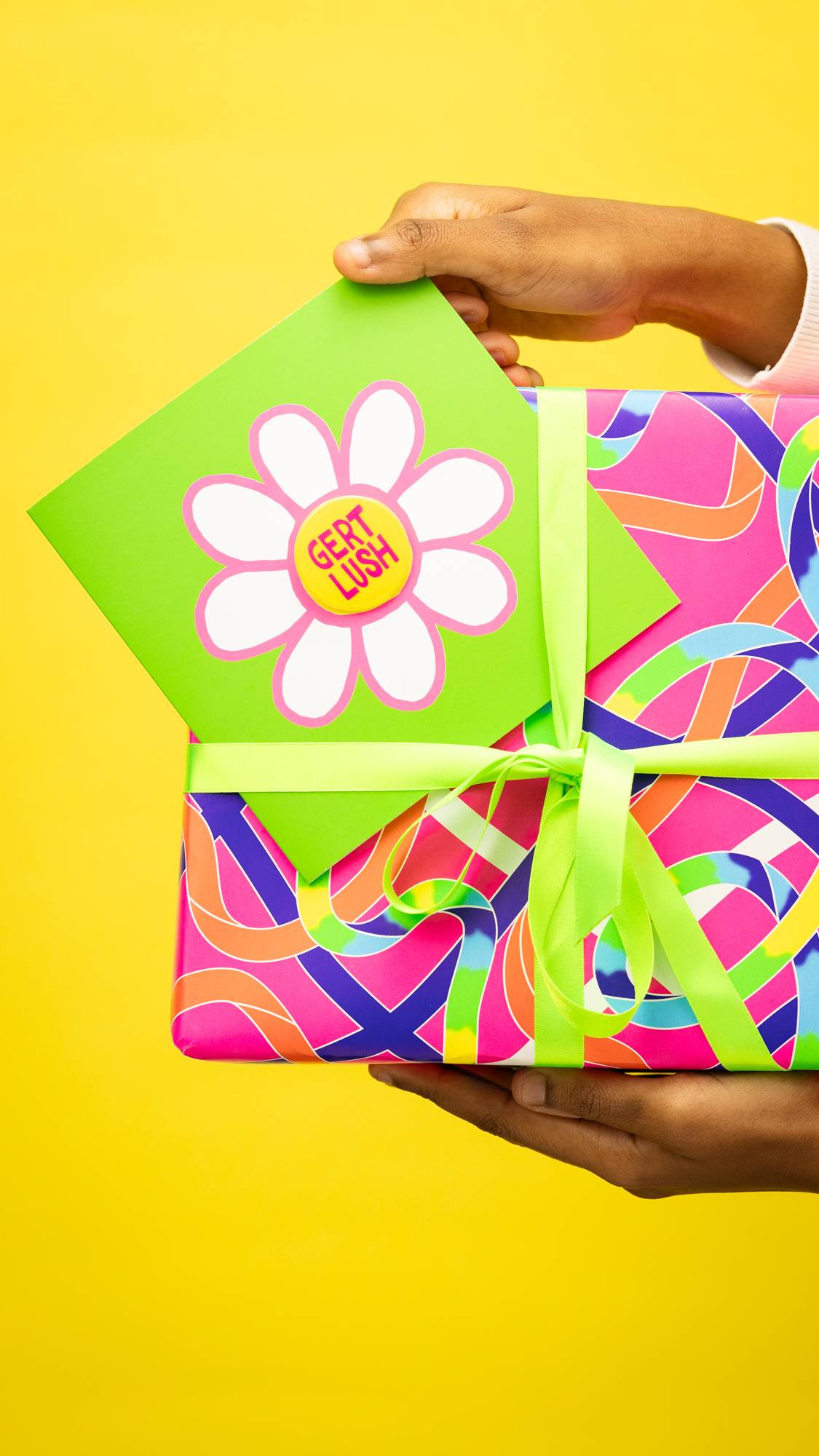 Lush Gert Lush greetings card with pin badge (British brand)