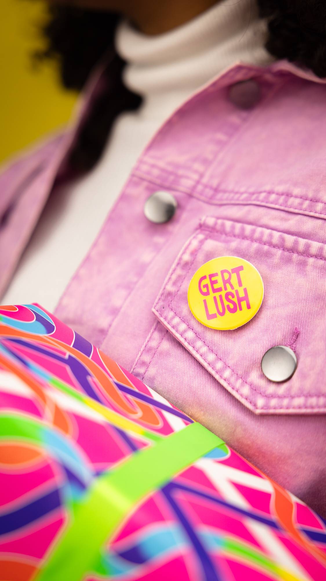 Lush Gert Lush greetings card with pin badge (British brand)