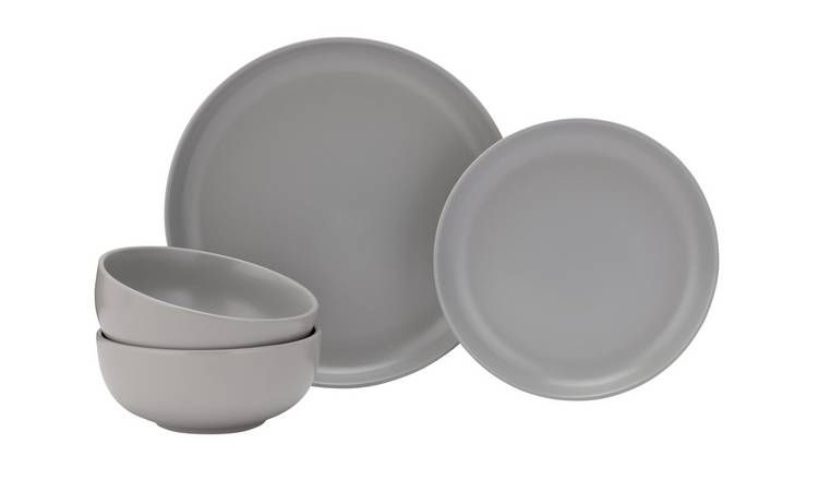 Habitat 12 Piece Stoneware Dinner Set - Matt Grey