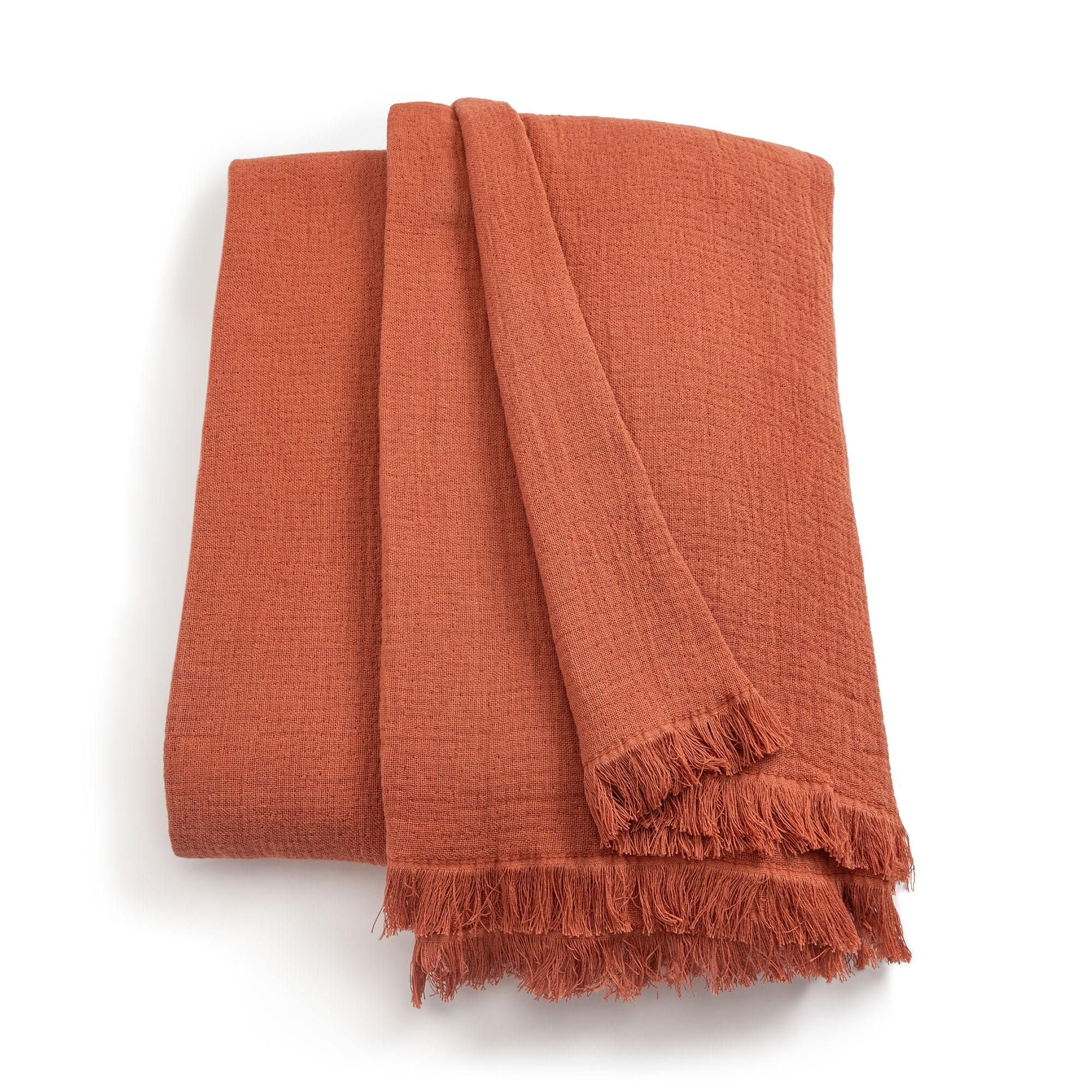 Habitat Cotton Plain Textured Throw Terracotta