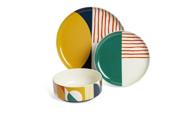 Habitat Geo Decal 12 Piece Dinner Set - Multicoloured