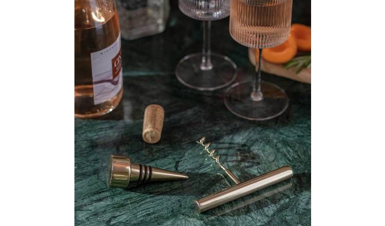 Habitat Gold Tone korketrekker og stoppersett