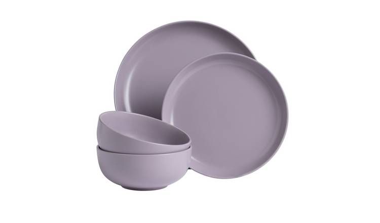 Habitat Matte Glaze 12 Piece Stoneware Dinner Set - Lilac