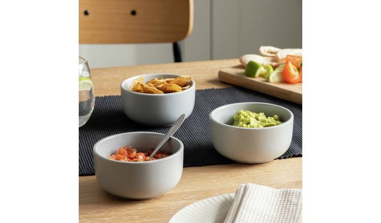 Habitat Matte Glaze 3 Piece Stoneware Nibble Bowls - Grey