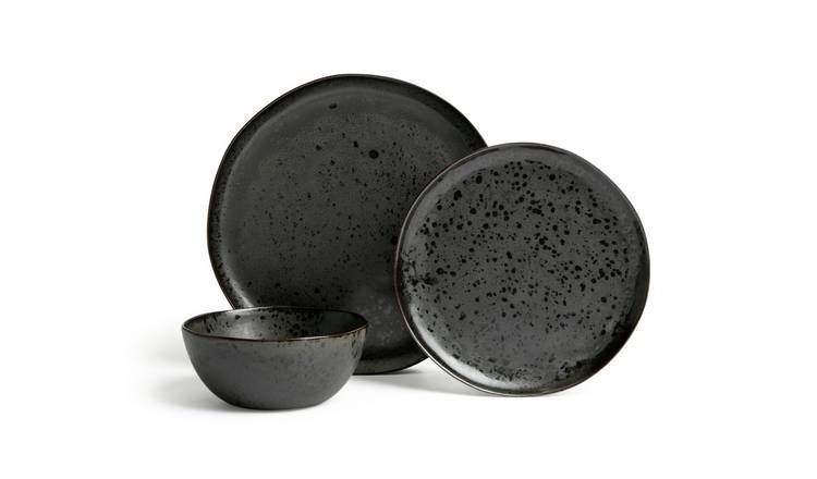 Habitat Preto 12 Piece Stoneware Dinner Set - Black