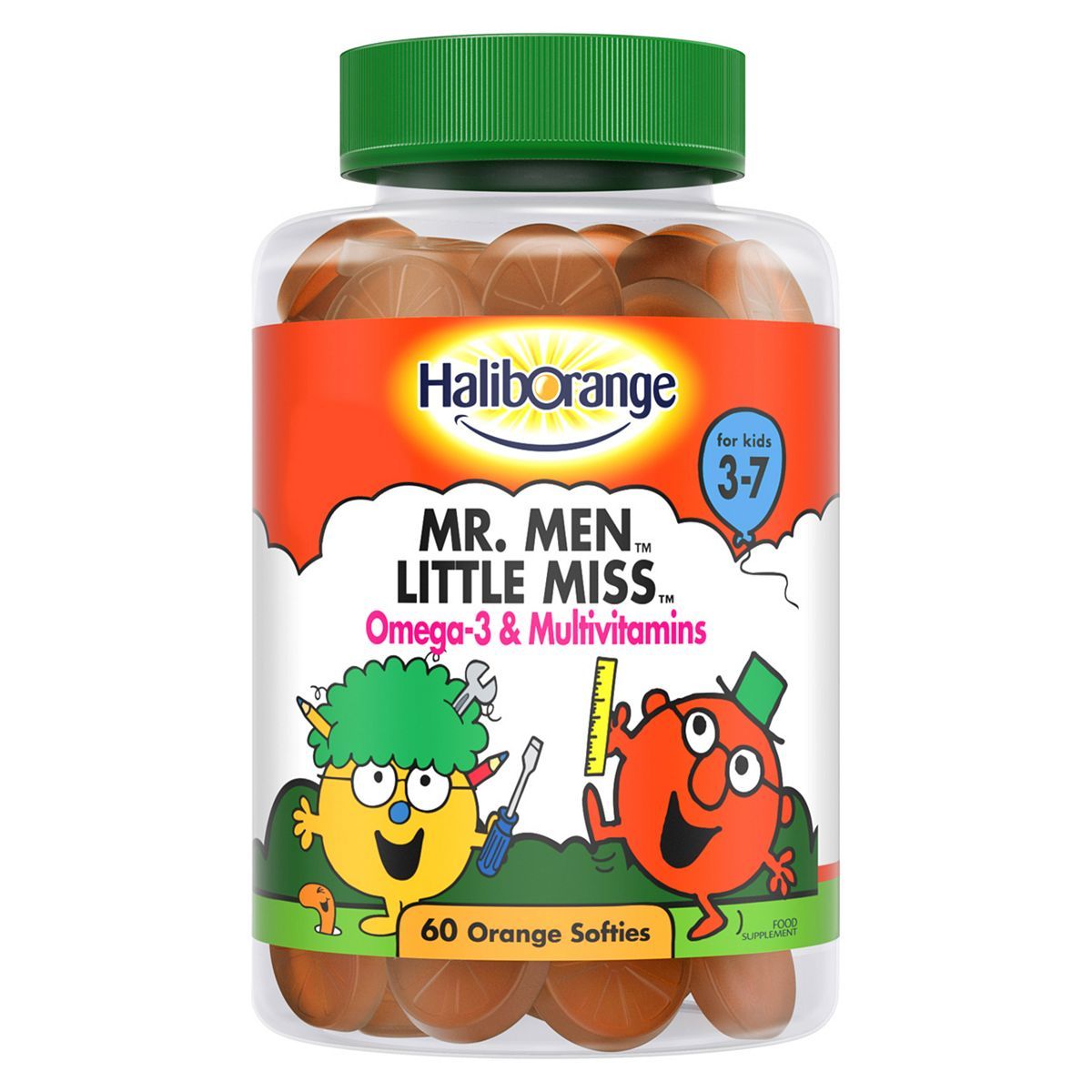 Haliborange for Kids 3-7 Mr. Men Little Miss Omega-3 &amp; Multivitaminer - 60 oransje softis