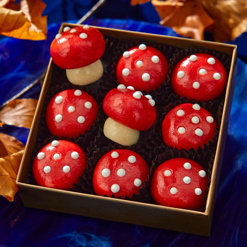 Hand-decorated mini marzipan mushrooms 100g, imported from the UK