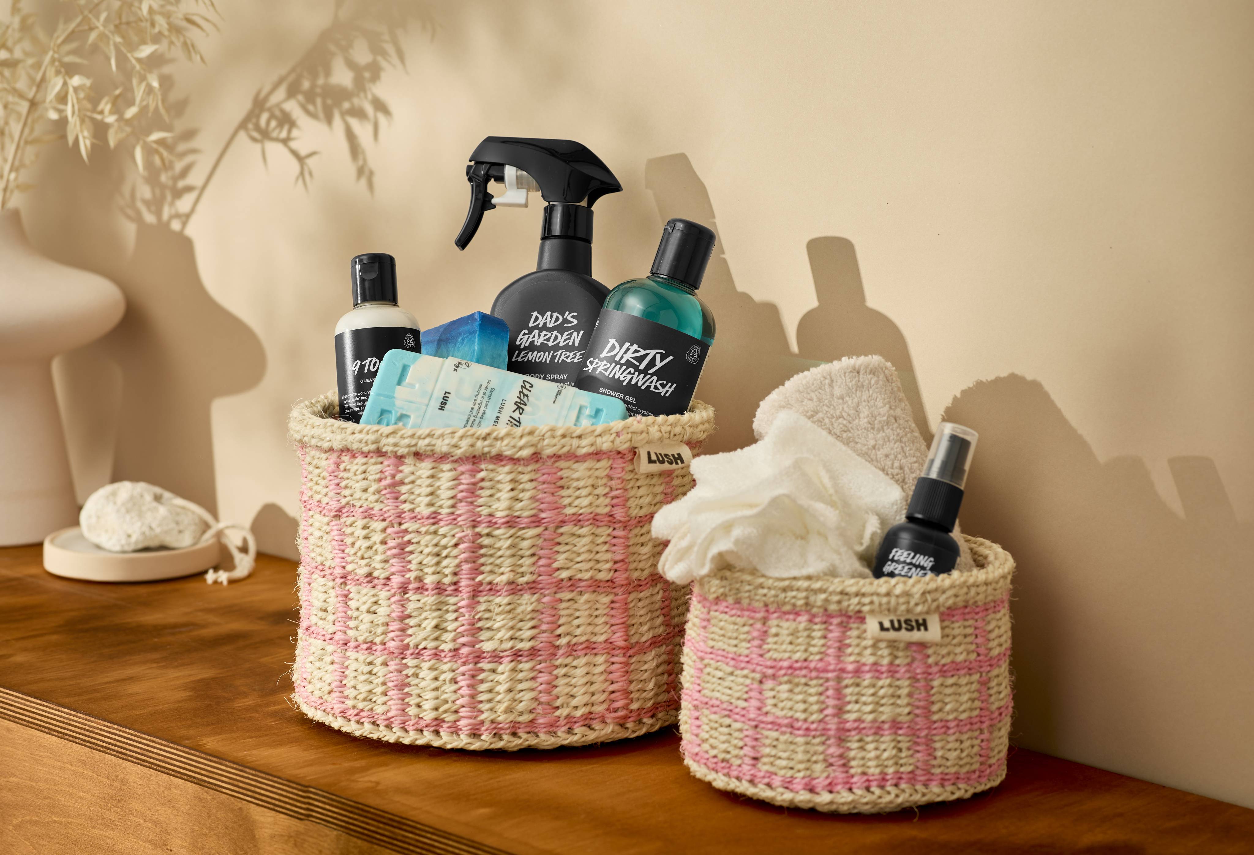 Lush handwoven light pink basket extra small - British product