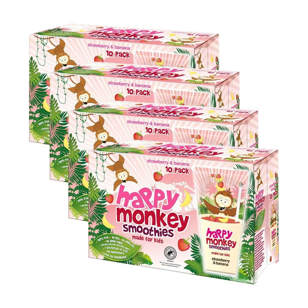 Happy Monkey Strawberry & Banana Smoothies, 4 x 10 x 180ml