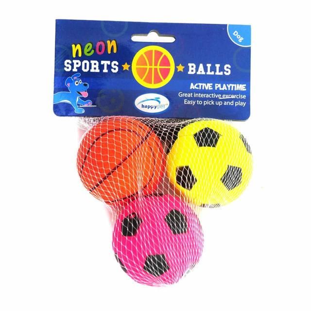 Happy Pet Neon Sports Ball Dog Toy   3 per pack