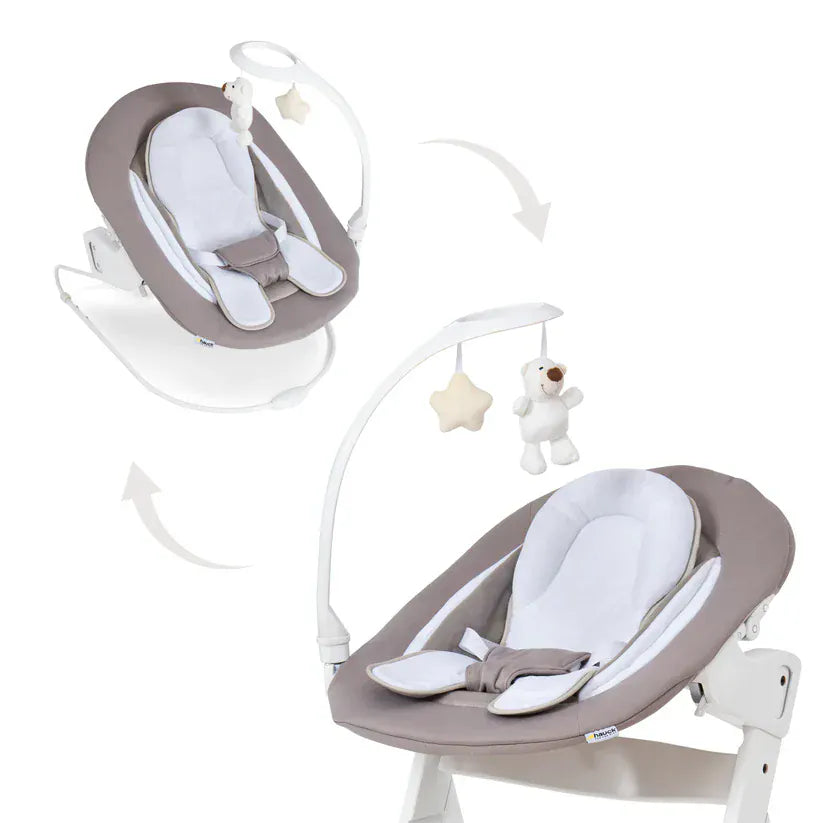 Hauck Alpha Bouncer Deluxe baby bouncer in Sand, UK version