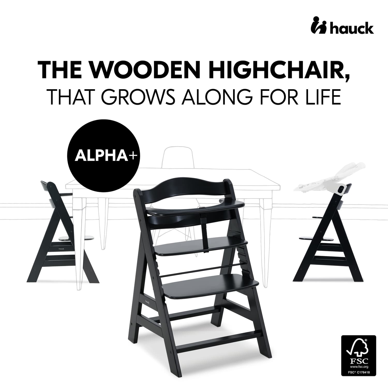 Hauck Alpha+ Premium Bundle wooden highchair, black - British product