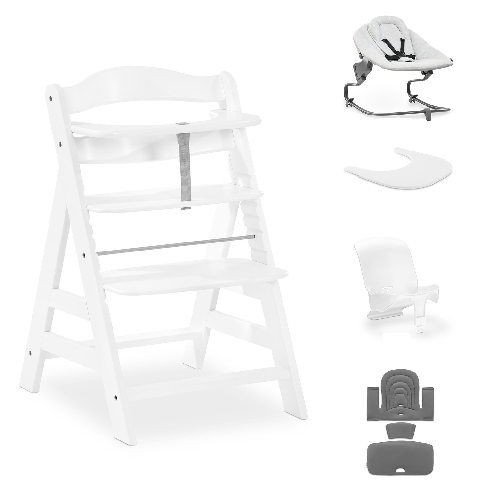 Hauck Alpha+ Premium Bundle white wooden highchair, UK version