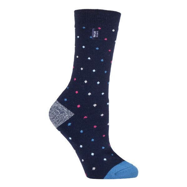 Heat Holders Ladies Ultra Lite Thermal Dress Socks 4-8 UK Navy Spots (Berry)
