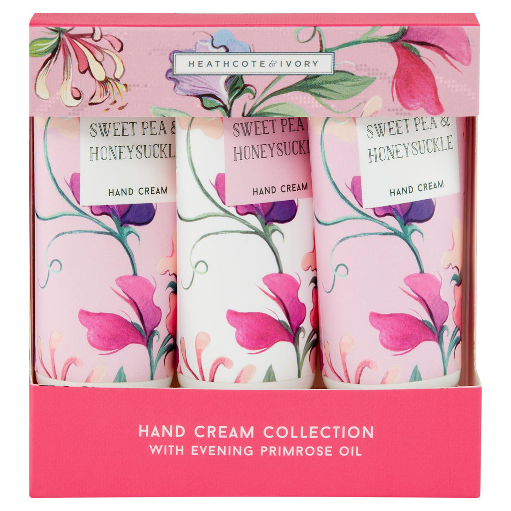 Heathcote & Ivory Sweet Pea & Honey Suckle Hand & Nail Cream Collection x3 30ml