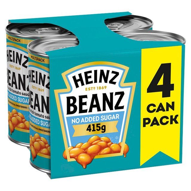 Heinz ללא תוספת סוכר שעועית אפויה ברוטב עגבניות עשיר 4 x 415 גרם