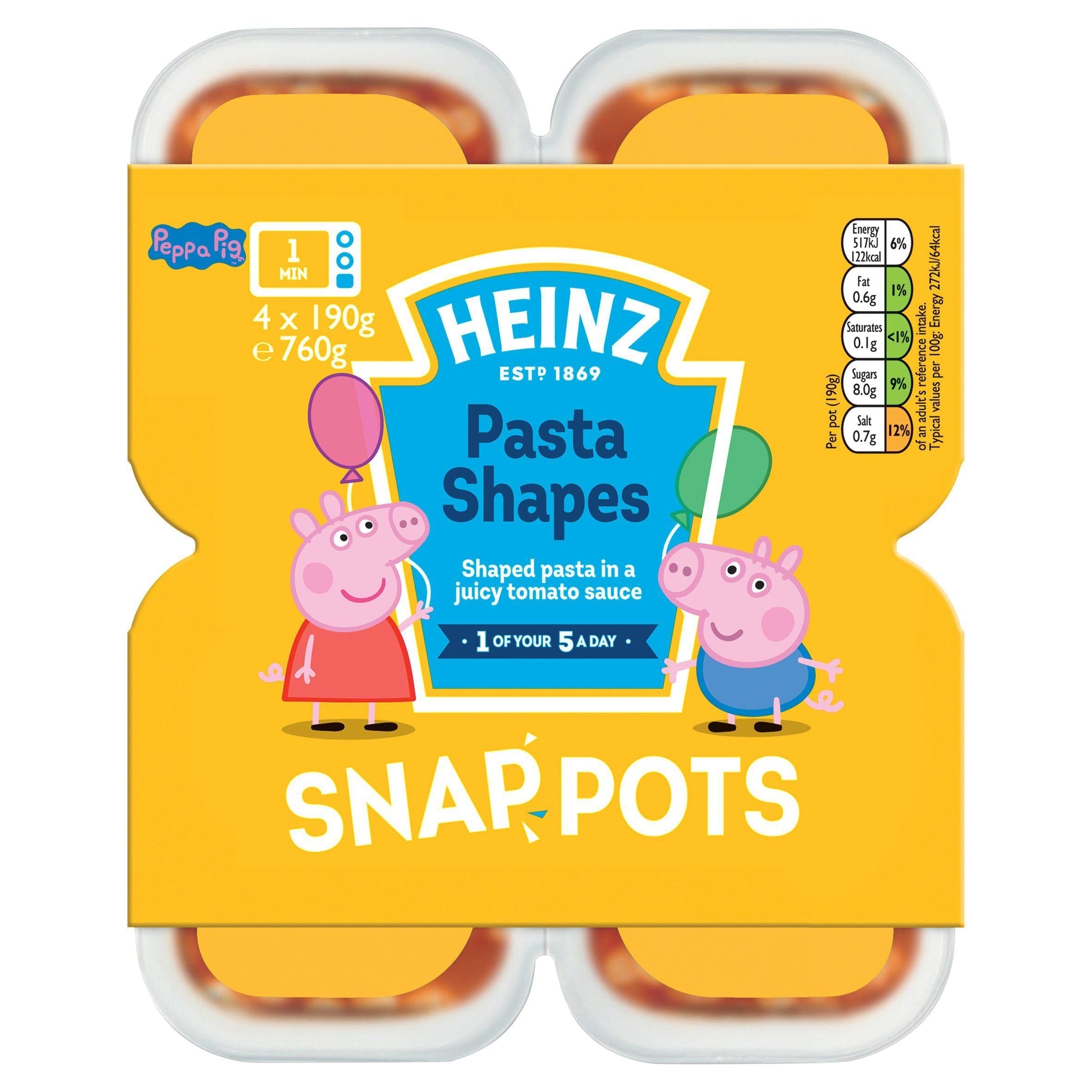 Heinz Peppa Pig Pasta Former Snap Potter 4x190g