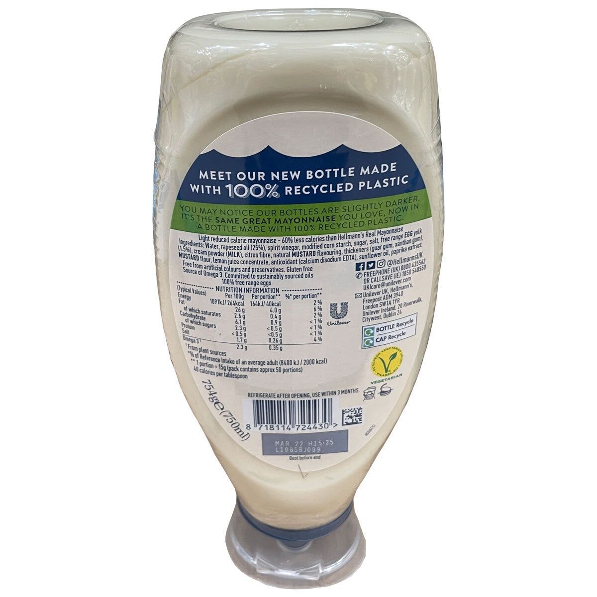 Hellmann's Light Squeezy Mayonnaise, 2 x 750ml