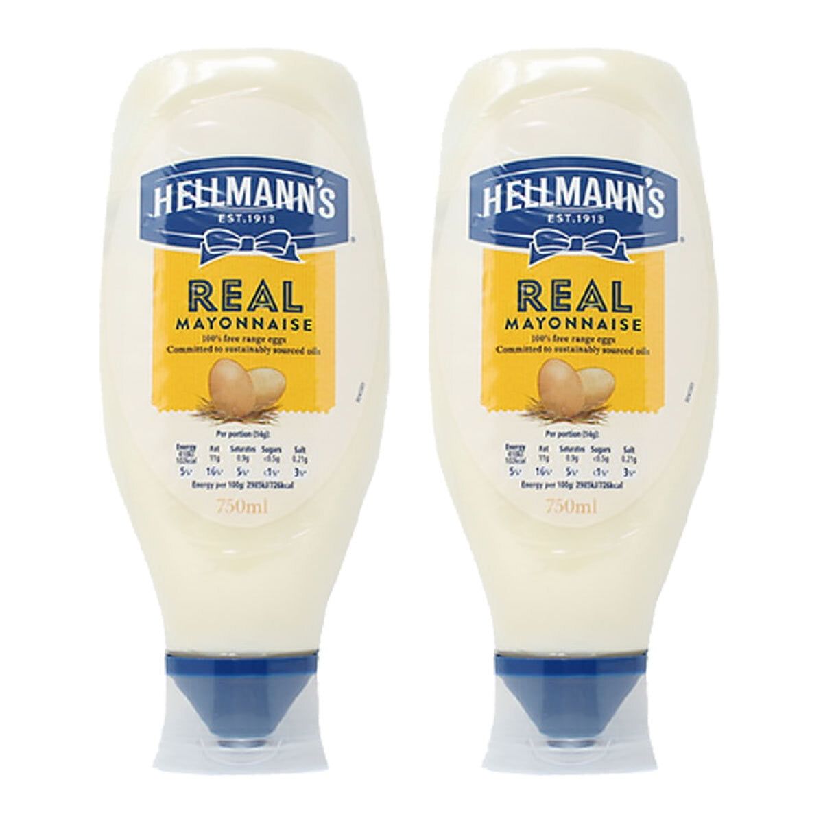 Hellmann's Real Squeezy Mayonnaise, 2 x 750ml