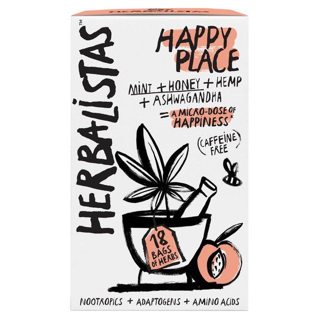 Herbalistas Happy Place Herbal Tea with Mint Honey &amp;amp; Hemp   18 per pack