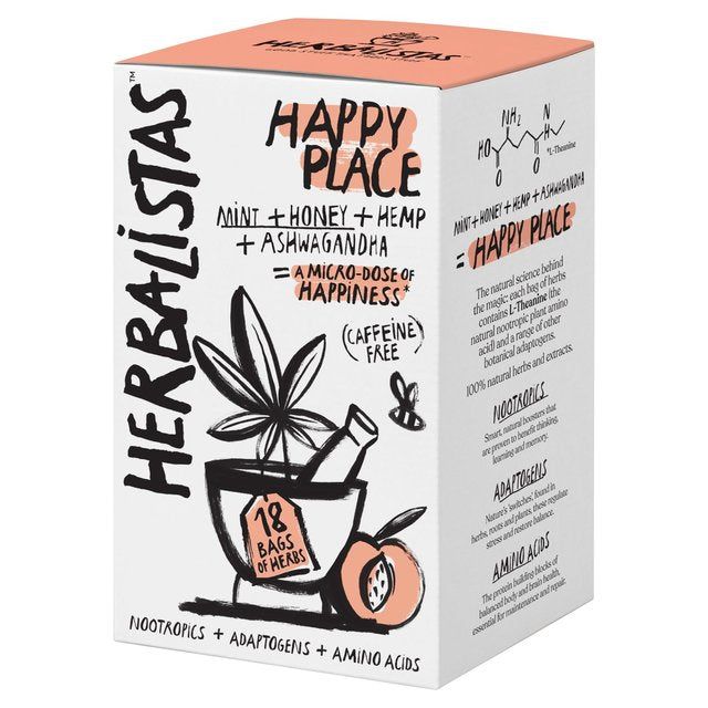 Herbalistas Happy Place Herbal Tea with Mint Honey &amp;amp; Hemp   18 per pack