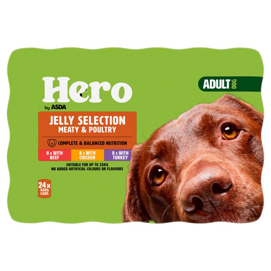 Hero by ASDA Adult Dog Food Jelly Selection Meat &amp;amp; Poultry 24 x 400g Cans